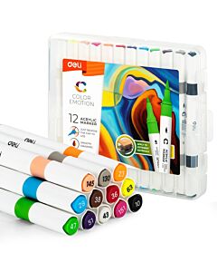 Marcador Acrilico Deli Doble Punta x 12 Unidades.