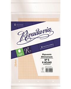Papel Milimetrado Rivadavia N°5 x 8 Hs.